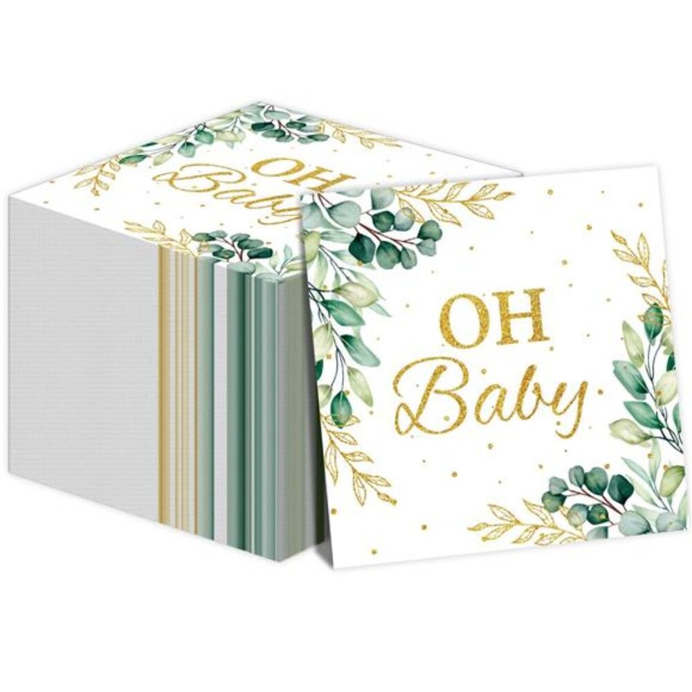 Eucalyptus Baby Shower Napkins Disposable Paper 100 Pack Green Table Decorations